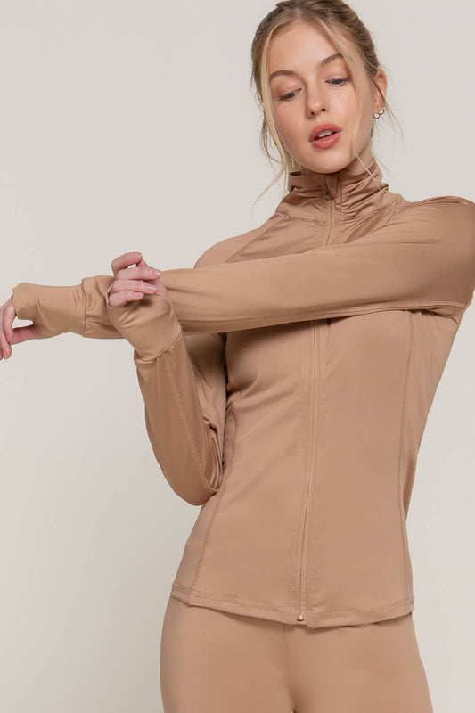 Solid Workout Track Jacket: Light Khaki