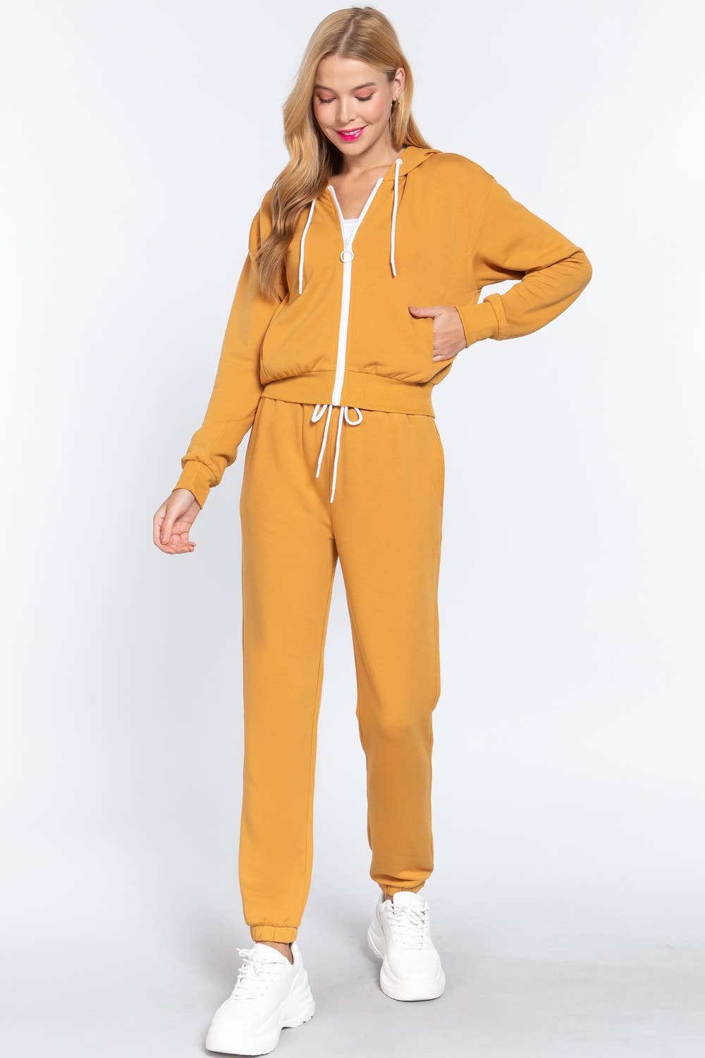 French Terry with Inner Fleece Jacket Hoodie: Natural