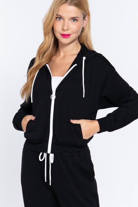French Terry with Inner Fleece Jacket Hoodie: Natural