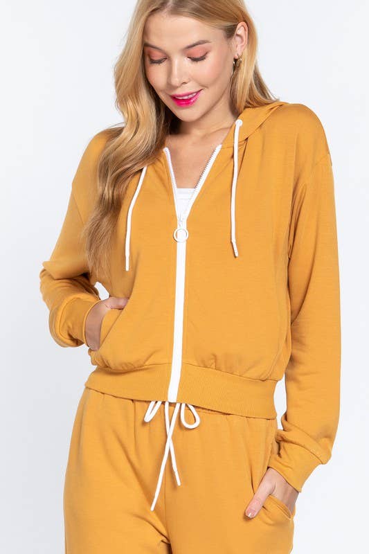 French Terry with Inner Fleece Jacket Hoodie: Natural