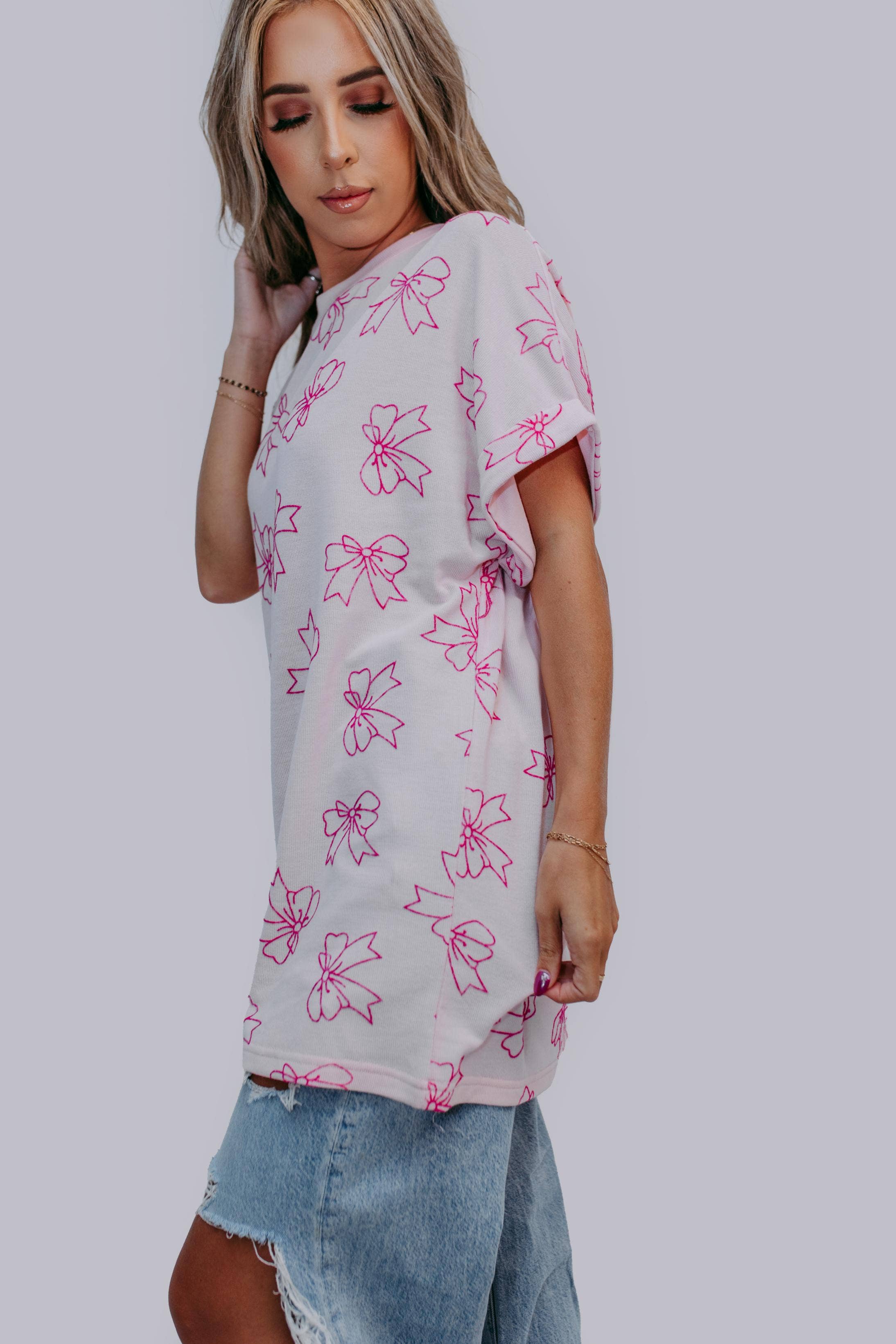 Oversized Bow Tee: Pink