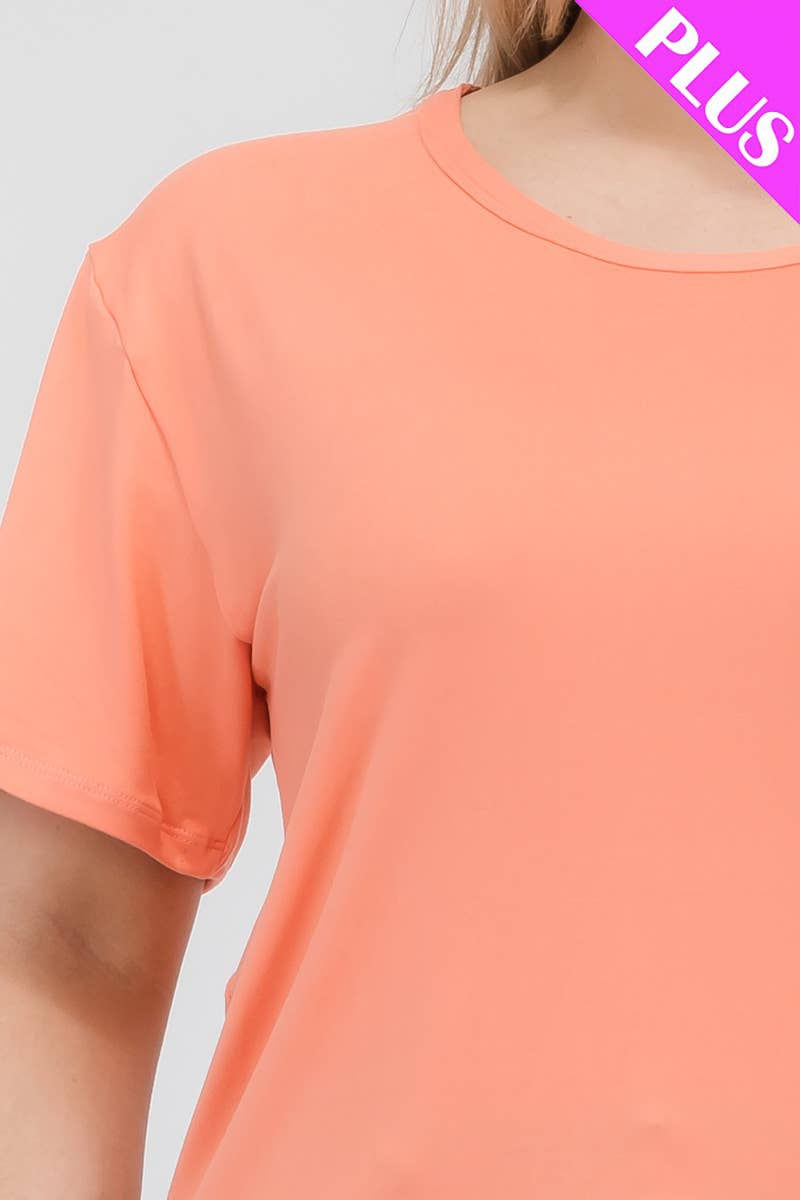 Plus Size Basic Short Sleeve Tee: Flamingo