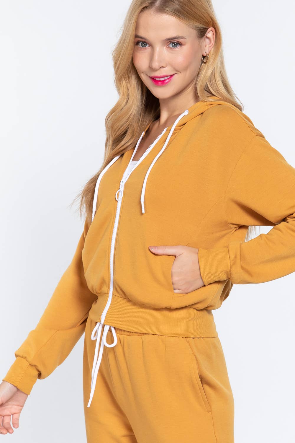 French Terry with Inner Fleece Jacket Hoodie: Natural