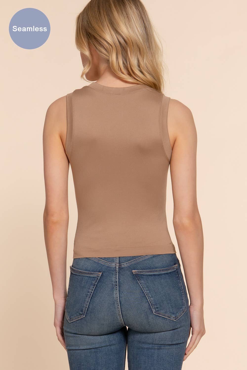 Crew Neck Seamless Tank Top: TOFFEE