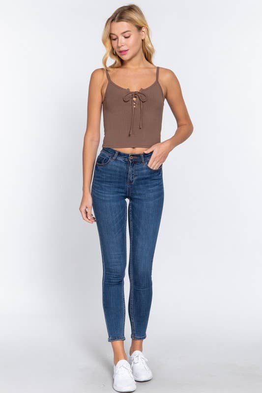 Sweetheart Neck Rib Knit Cami: Brown