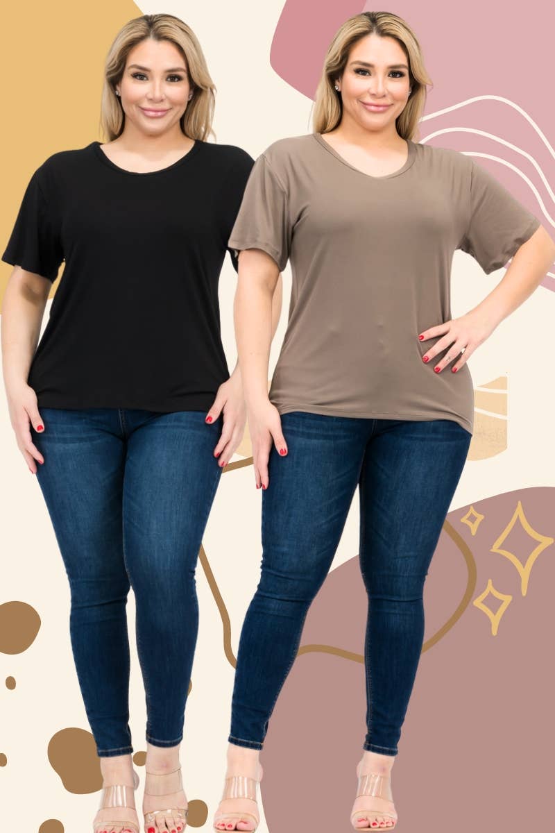 Plus Size Basic Short Sleeve Tee: Flamingo