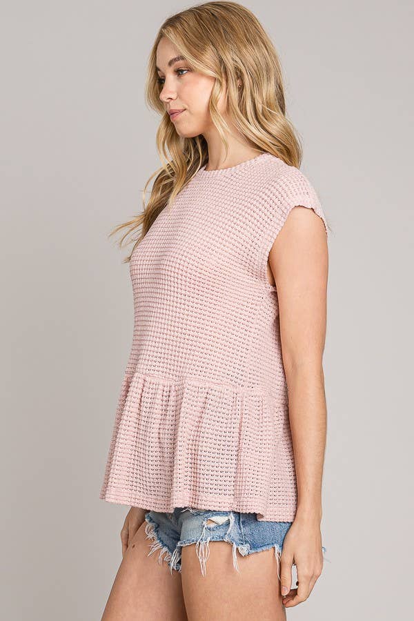 Short Sleeve Peplum Knit Top: Pale Mauve