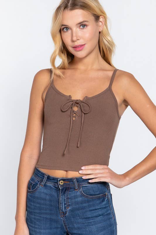 Sweetheart Neck Rib Knit Cami: Brown
